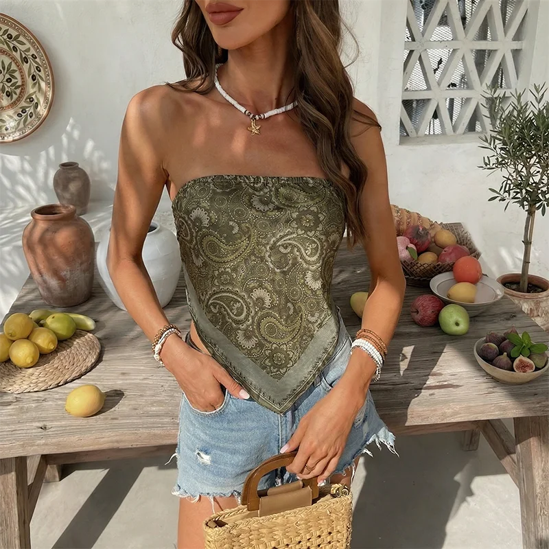2026 Summer New Design, Retro Ethnic Style Reverse Triangle Tank Top, Sexy Backless Sleeveless Women'S Top